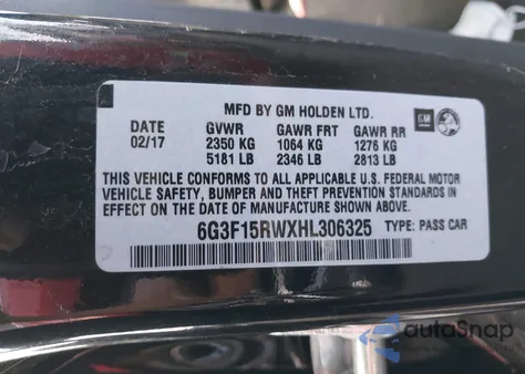 2017 Chevrolet Ss from USA, damaged, VIN 6G3F15RWXHL306325
